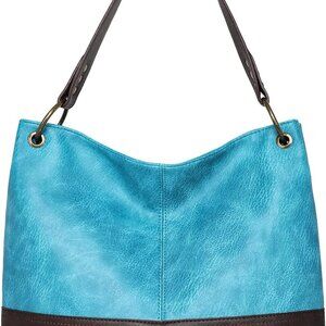 Chic Turquoise Hobo Shoulder Handbag - Vegan Leather & Stylish Zipper Design